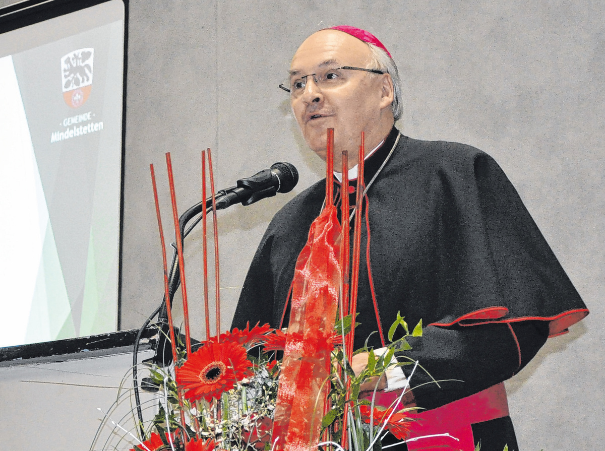 Bischof Rudolf Voderholzer bei seinem Vortrag in Mindelstetten.