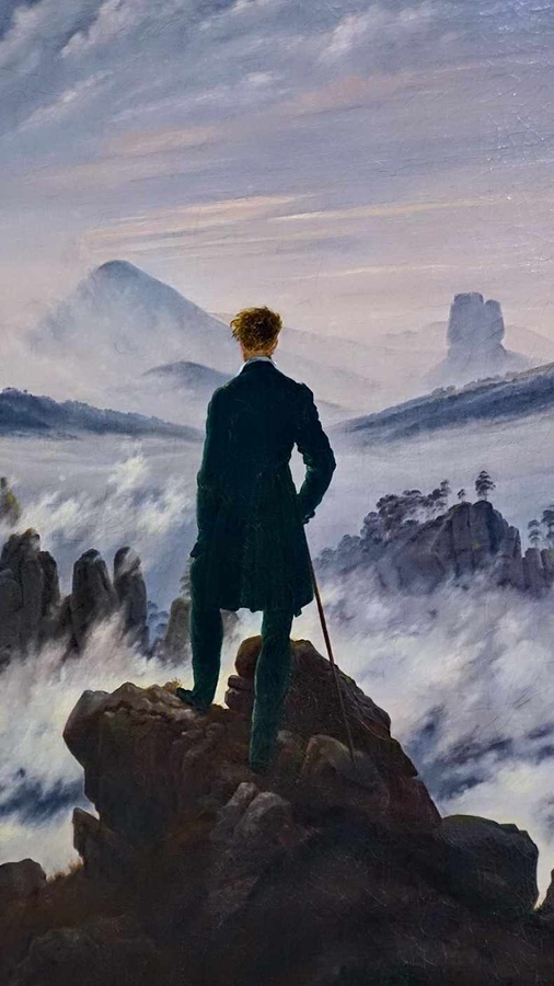 Zumeist von hinten zeigt Caspar David Friedrich seine Protagonisten – wie hier bei „Wanderer über dem Nebelmeer“, einem seiner bekanntesten Bilder. (Foto: Wiegand)