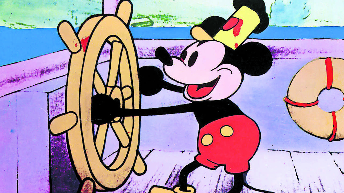 Micky Maus war Held in einem der ersten Tonfilme überhaupt: „Steamboat Willie“ (1928; Foto nachcoloriert). (Foto: Imago/Ronald Grant)