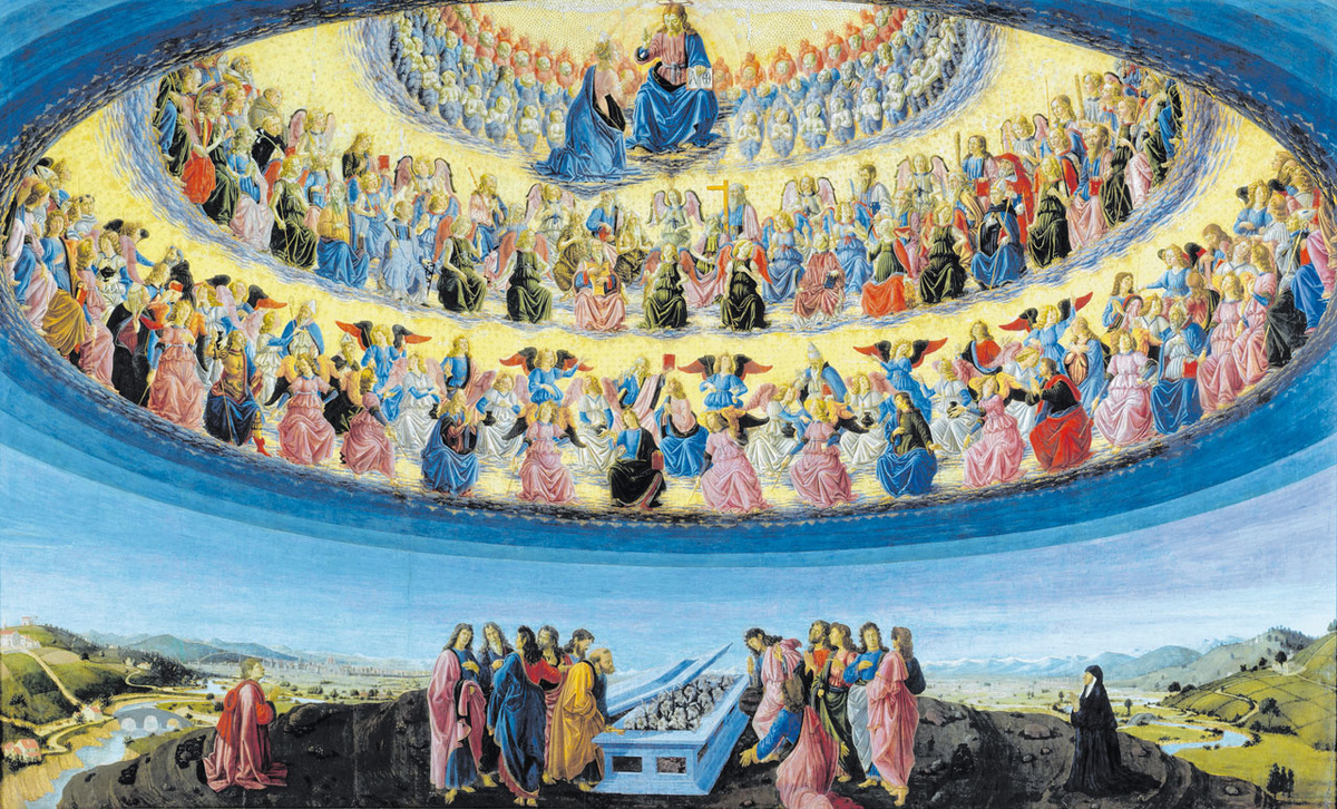 Mariä Aufnahme in den Himmel zeigt das Gemälde von Francesco Botticini (um 1475). Maria und Christus sind von den in den drei Stufen eingeteilten neun Engelschören umgeben. (Foto: gem)