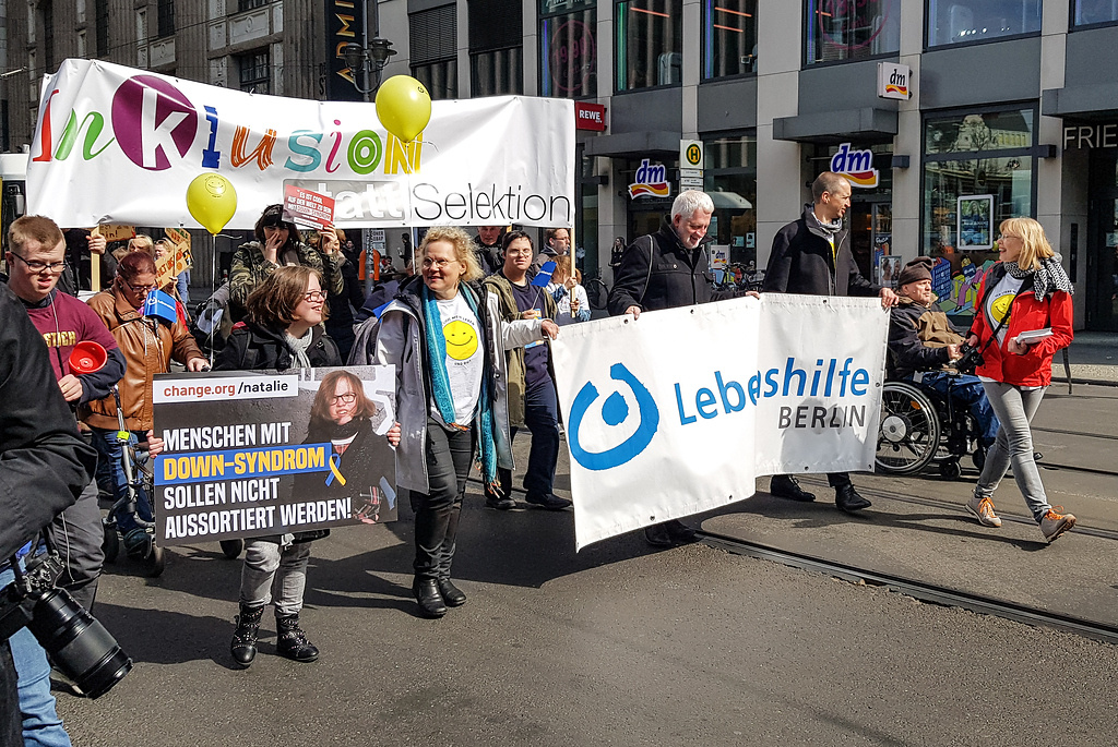 Demonstration gegen die Finanzierung vorgeburtlicher Trisomie-Tests durch die Krankenkassen am 10. April 2019 in Berlin. (Foto: KNA)