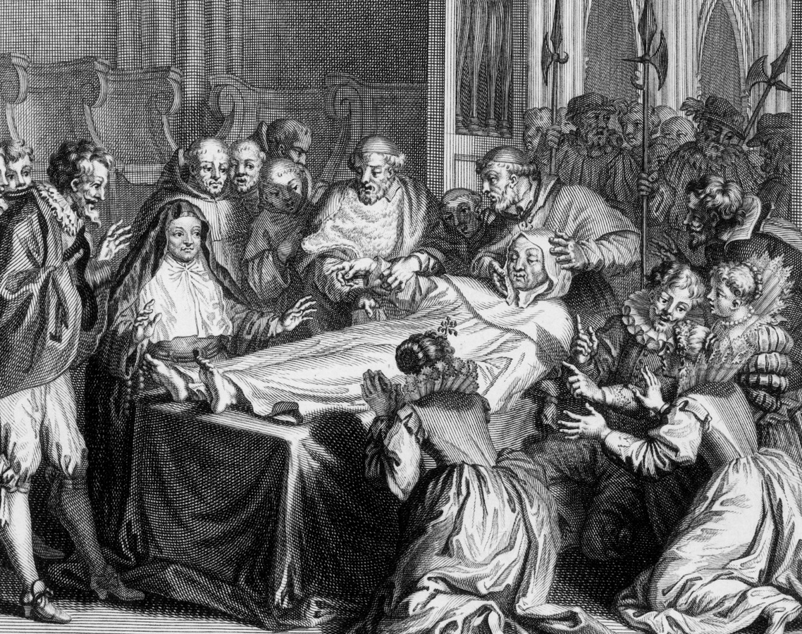 Die spanische Infantin Isabella suchte 1625 den unversehrten Leichnam des heiligen Idesbald auf (Kupferstich von 1714). (Foto: gem)
