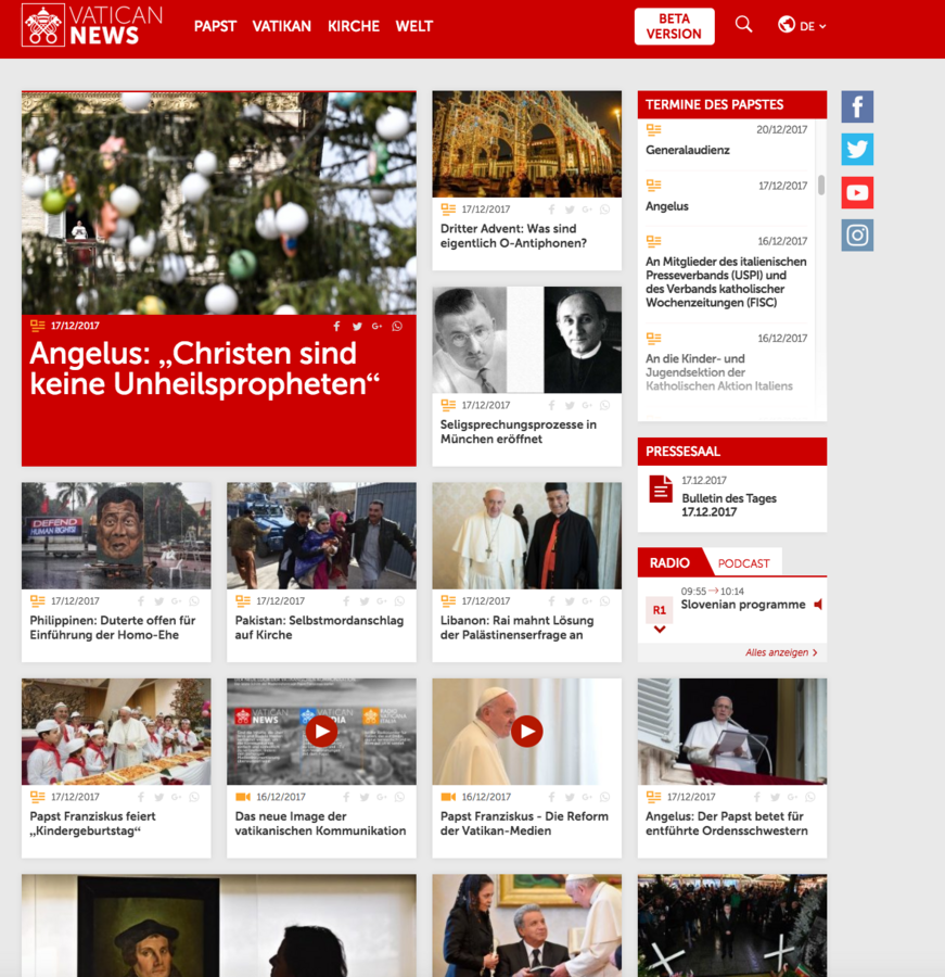 Die neue Nachrichten-Webseite des Vatikans ist online. (Foto: screenshot)
